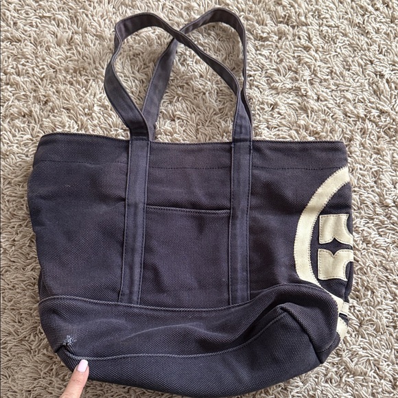 Tory Burch Navy and Cream Tote Bag Beach Bag Canvas - Picture 4 of 5